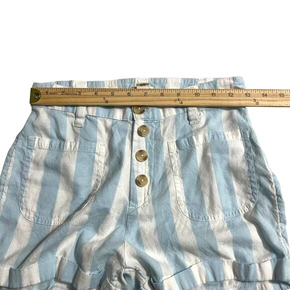 Billabong Womens Shorts Size 26 Striped Blue White Exposed Button Fly High Rise - Picture 7 of 10